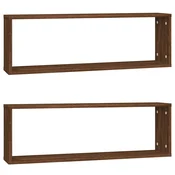 Vidaxl Stenske kockaste police 2 kosa rjav hrast 80x15x26,5cm inž. les