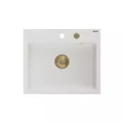 Mexen Oscar enokomorni granitni pomivalnik 580 x 490 mm, bel, zlati sifon - 6519581000-20-G