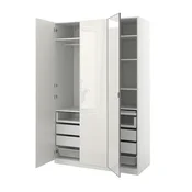 PAX/FARDAL/AHEIM Garderobni sestav, bela/visoki sijaj/bela ogledalo, 150x60x236 cm