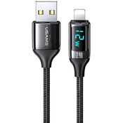 USAMS USAMS BRIDED KABEL ZA LIGHTNING 1.2M 2.4A HITRO POLNJENJE LED ČRN, (22057741)