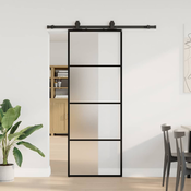 vidaXL Drsna vrata z opremo črna 76x205 cm ESG steklo