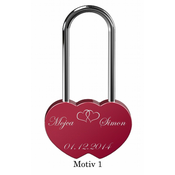 Ljubezenska ključavnica z gravuro dvojno srce - rdeča (različni motivi)