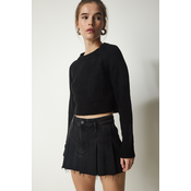Happiness Istanbul Womens Black Crew Neck Crop Knitwear Sweater