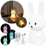 sarcia.eu Marys Silikonska LED nočna lučka, velik zajec, mehka, daljinski upravljalnik, za otroško sobo, USB topla RGB