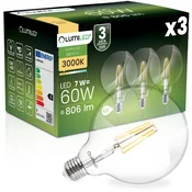 LUMILED 3x LED žarnica E27 krogla G125 7W = 60W 806lm 3000K topla 360° žarnica z žarilno nitko