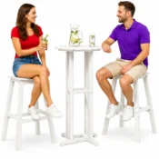 Vidaxl Set barskih stolov za vrt 3 szt. Bela HDPE