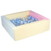 slomart Kvadratni bazen iz ekokože s 200 žogicami, 5 elementov (Barva bazena/žogic: roza, modra, rumena (pastel)/perla, prozorna, pudrasto modra/baby blue, srebrna)