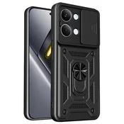 Oklepni ovitek MaX-Armor z obročem, kovinsko ploščico in zaščito zadnjih kamer za Xiaomi Poco X8 Pro Max - black