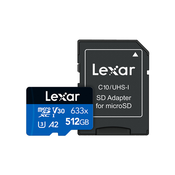 Spominska kartica Lexar High-Performance 633x, micro SDXC, 512GB, 100MB/s, U3, V30, A2, UHS-I, z adapterjem