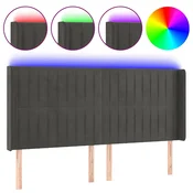 Vidaxl LED posteljno vzglavje temno sivo 203x16x118/128 cm žamet