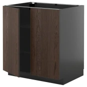 METOD Podni element s policama/2 vrata, Crnosiva/Sinarp smeda, 80x60 cm