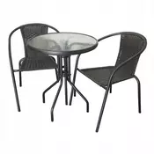 eoshop Vrtna garnitura ratan videz: miza 60 cm + 2 stola, rjava (kov/plastika)