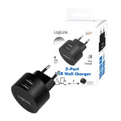 Hišni polnilec 110-230V => 2x USB-A (ž) 5V/2,1A do 10,5W LogiLink (PA0218)