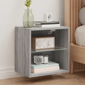 Vidaxl Nočna omarica z LED lučkami stenska siva sonoma