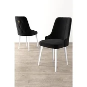 Hanah Home set trpezarijskih stolica Newa 8 kom, crna tkanina Babyface, bele metalne noge