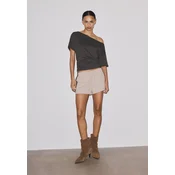 Stradivarius Majica Kratkih Rukava S Ladastim Izrezom I Naborima Brown Xs