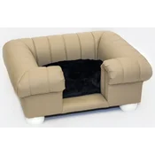 Casa Padrino luxury leather dog bed beige/white/black 79 x 69 x H. 31 cm - Rectangular genuine leather dog bed - Luxury pet furniture - Leather pet furniture - Dog furniture