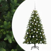 Vidaxl Umjetno božično drevo z okrasnimi kroglami 120 cm 150 LED