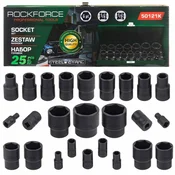 Rock FORCE Set udarnih ključev 1/2 in 1/4 4-32mm 6-ploščni 25 kosov v torbi