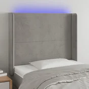 Vidaxl vidaXL Vzglavje postelje z LED svetlo sivo 93x16x118/128 cm žamet