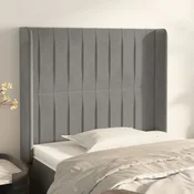 Vidaxl Vzglavje z ušesi svetlo sivo 93x16x118/128 cm žamet