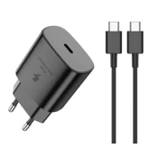 JELLICO hišni polnilec EU25 (Quick Charge) 25W vhod Type-C s kablom Type C - (EU Blister) - črn