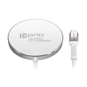 PRIO 15W brezžični polnilnik MagSafe (USB C) srebrn