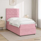 vidaXL Postelja boxspring z vzmetnico Roza 90 x 200 cm Žamet