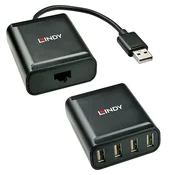 Lindy USB 2.0 Cat.6 Extender, 60m, 4 Port, Kovinsko ohišje, Črn