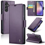 CaseMe Ovitek Flip za Samsung Galaxy A54 5G, denarnica Litchi, vijolična