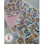 Bubamara037 Set posteljine za krevetac sa ravnom ogradicom Safari, Roze