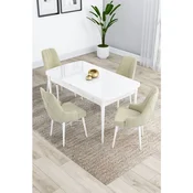 Hanah Home trpezarijski set Kar, sto na razvlacenje i 4 stolice, bela ploca, krem tkanina Babyface