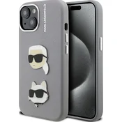 Karl Lagerfeld Grained PU KCH Heads Zadnji Pokrov za iPhone 15 Grey
