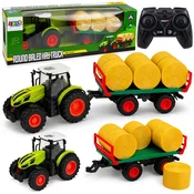 slomart RC traktor s prikolico in balami, LED luči, 1:24