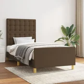 shumee vidaXL Posteljni okvir z vzglavjem, temno rjav 80x200 cm, oblazinjen s tkanino
