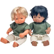 Laneni komplet, zelena bluza in hlače za punčko Miniland 38 cm in Paolo Reino