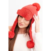 Kesi Womens winter cap with wool, visor, and pom-poms K475 red