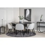 Venture Design Jedilna miza in komplet stolov, okrogla miza 140 cm, stoli 57x76,5x50 cm, črna, svetlo siva