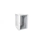 15U wall mounting cabinet 19 rack 600x600, glass door, mounted, 60kg, grey (RAL 7035)