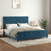 Greatstore Posteljni okvir z vzglavjem temno moder 180x200 cm žamet