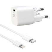 XO stenski polnilec CE01B PD 20W 1x USB-C bel + kabel USB-C - Lightning
