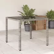 Vrtni stol sa staklenom plocom sivi 90x90x75 cm od poliratana