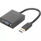 Digitus USB 3.0, VGA, Prenosnik, TV, zaslon, Video adapter cable [1x Moški konektor USB 3.0 tipa A-1x Ženski konektor VGA] Črna Digitu