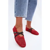 Boto Mesh Flat Red Ballerinas With Straps Salliroe
