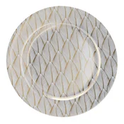 Dekorativni podstavni krožnik okrogel 33x33x1,5cm belo-zlat z listi 69283