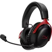 Slušalice HyperX Cloud III Wireless, bežične, gaming, mikrofon, over-ear, PC, PS4, PS5, Switch, crvene 77Z46AA