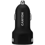 CANYON C-04 Universal 2xUSB car adapter, Input 12V-24V, Output 5V-2.4A, with Smart IC, black rubber coating with silver electroplated ring, 59.5*28.7*28.7mm, 0.019kg - CNE-CCA04B