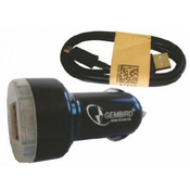 C04 * BLACK Gembird AUTO punjac za telefone i tablete 5v 2.1A+1A dual USB with light + Micro1M (149)