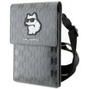 Karl Lagerfeld Karl Lagerfeld Saffiano Monogram Choupette - Crossbody torbica za telefon (srebrna)