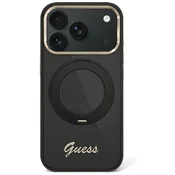 Premium ovitek Guess Ring Stand Script Metal Logo MagSafe za iPhone 17 Pro Max/18 Pro Max - black